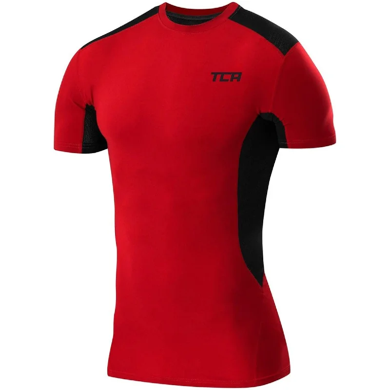 trendy men’s short sleeve t-shirt -TCA FX Laser Mens Short Sleeve Compression Top - Red