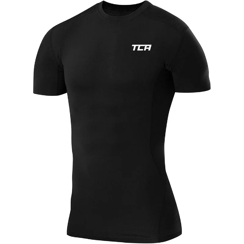 formal short sleeve shirt for men -TCA FX Laser Mens Short Sleeve Compression Top - Black