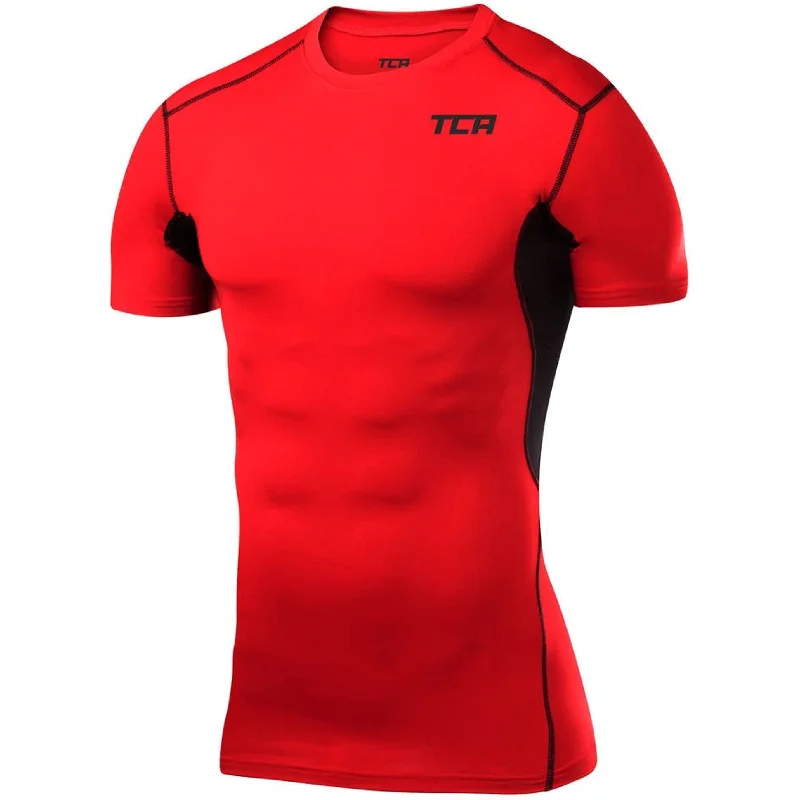 short sleeve t-shirt with cool patterns -TCA HyperFusion Short Sleeve Mens Compression Top - Red