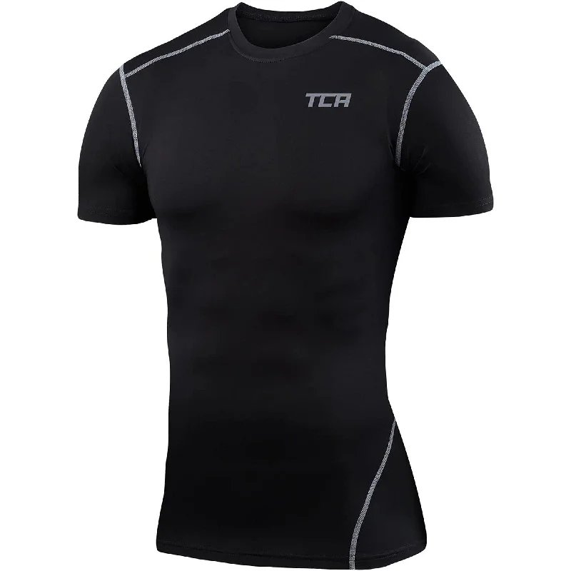 moisture-wicking short sleeve t-shirt for gym -TCA Pro Performance Short Sleeve Mens Compression Top - Black