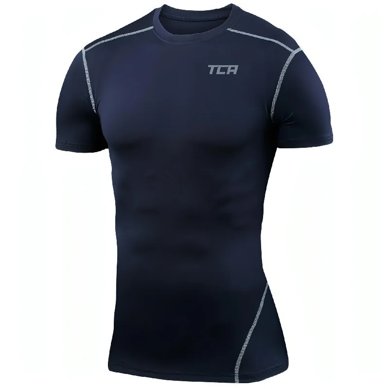 short sleeve t-shirt with unique designs -TCA Pro Performance Short Sleeve Mens Compression Top - Navy