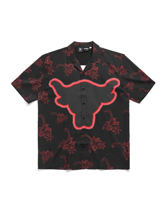 short sleeve t-shirt for gym -The Rock Black Bull Button Up Shirt