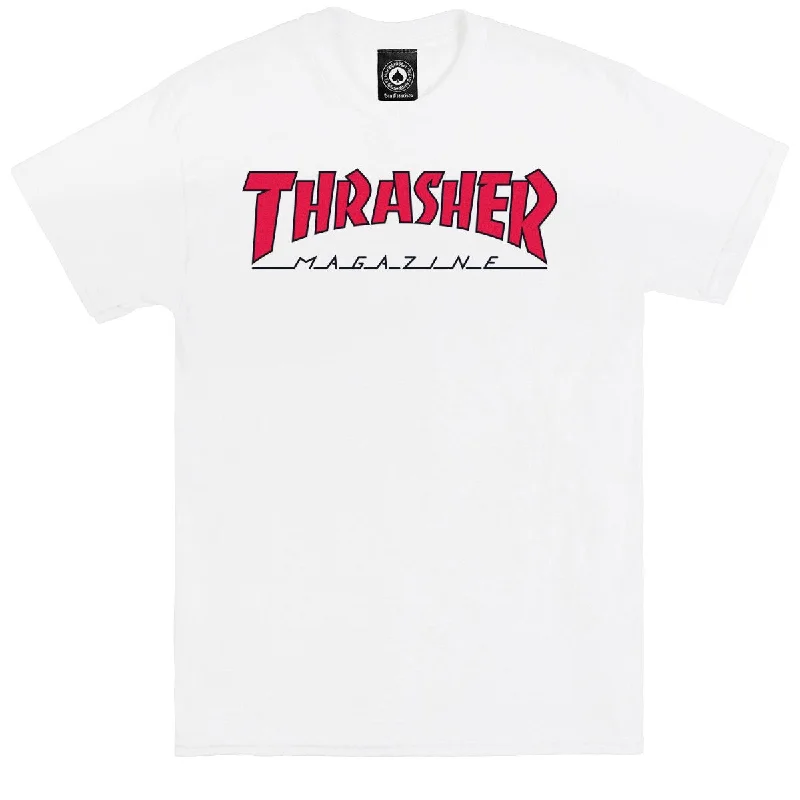 stylish short sleeve shirt for men -Thrasher Outlined T-Shirt - White/Red