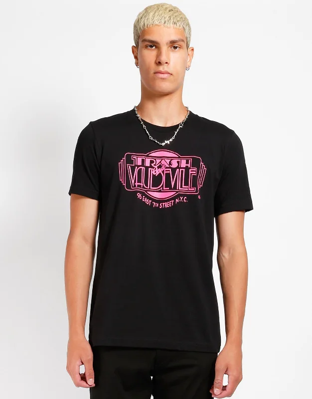 short sleeve shirt for the gym and workout -Black & Pink Trash & Vaudeville Logo T-Shirt