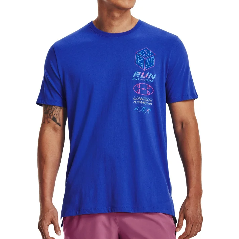 sporty short sleeve t-shirt -Under Armour Run Anywhere Short Sleeve Mens Running Top - Blue