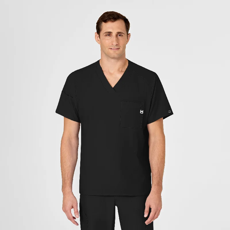 fashionable loose short sleeve shirt -W123 Men's V-Neck Scrub Top - Black