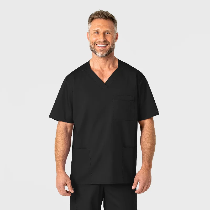 trendy short sleeve top for casual occasions -WonderWORK Men's V-Neck Scrub Top - Black