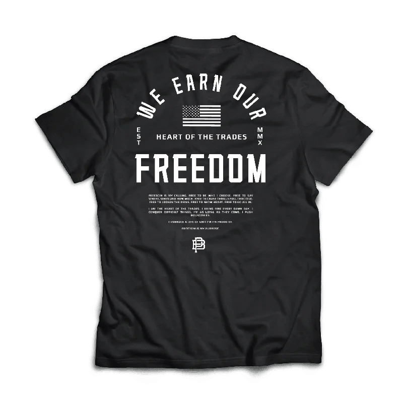 durable short sleeve t-shirt for men -Youth, Earn your Freedom Tee, Black