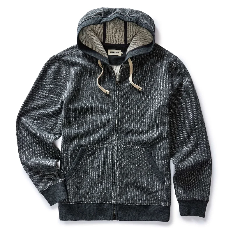 short sleeve t-shirt for everyday wear -The Apres Zip Hoodie in Graphite French Terry Twill