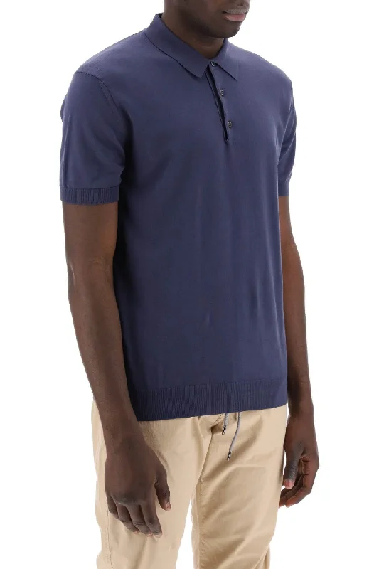 stylish short sleeve graphic tee -Baracuta Cotton Knit Polo Shirt