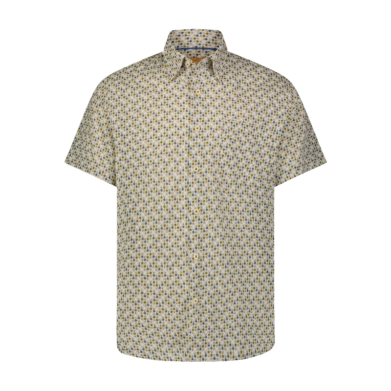 men’s dress shirt for formal events -Beige with Teal with Army Green Circle and Black X Marks Short Sleeve Shirt