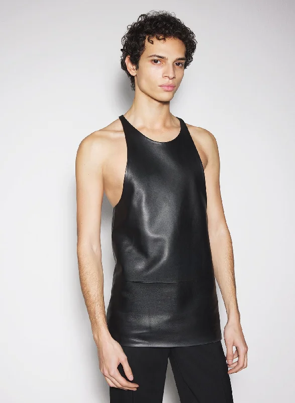 athletic short sleeve t-shirt -black leather tank top