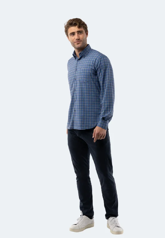 men’s colorful dress shirt -Blue, Black, and White Plaid Shirt