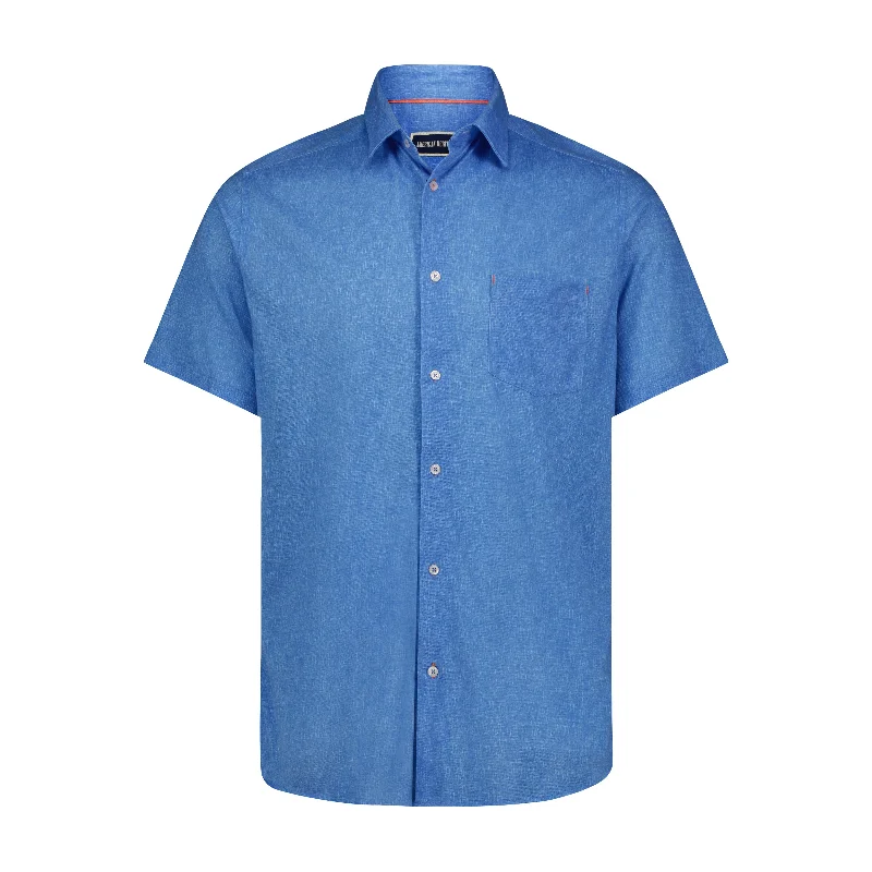 printed long sleeve shirt for men -Blue Stretch Short Sleeve Shirt