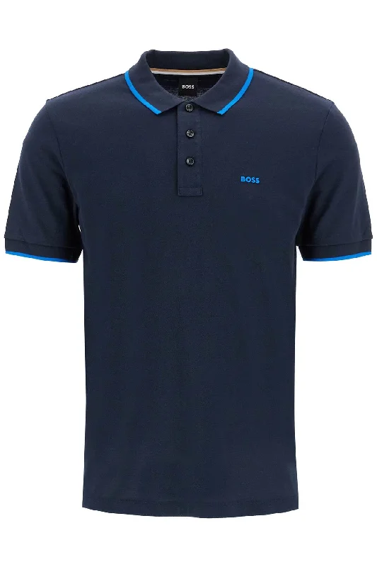 trendy short sleeve shirt for relaxed vibes -Boss Men's "Contrast Trim Parlay Polo Shirt