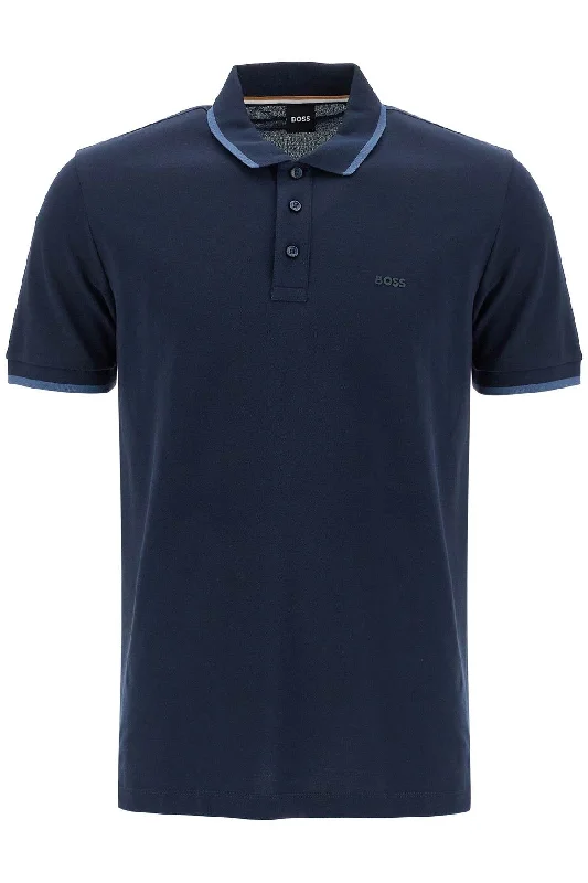 summer short sleeve shirt for daily wear -Boss Men's Polo Shirt With Contrasting Edges