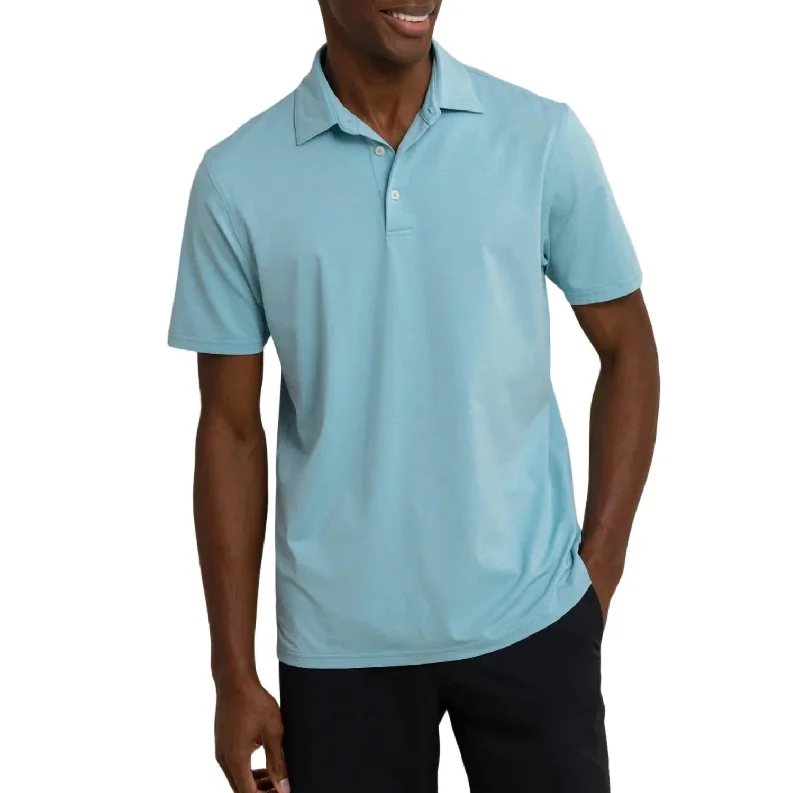 fashionable short sleeve dress shirt -Brrr-Eeze Performance Polo In Heather Marine Blue