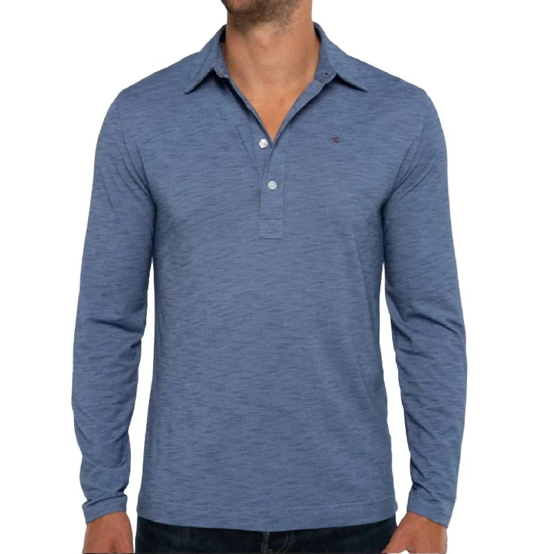 short sleeve shirt for casual outings -Brrr Long Sleeve Range Polo In Chine Blue