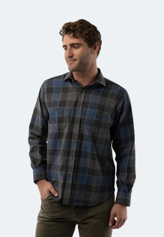 women’s work shirt with pleats -Charcoal Grey Plaid Shirt