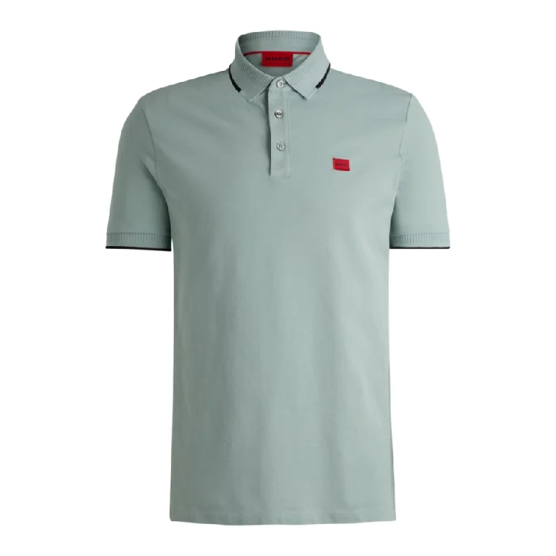 versatile short sleeve shirt for layering -Cotton-piqu slim-fit polo shirt with red logo label