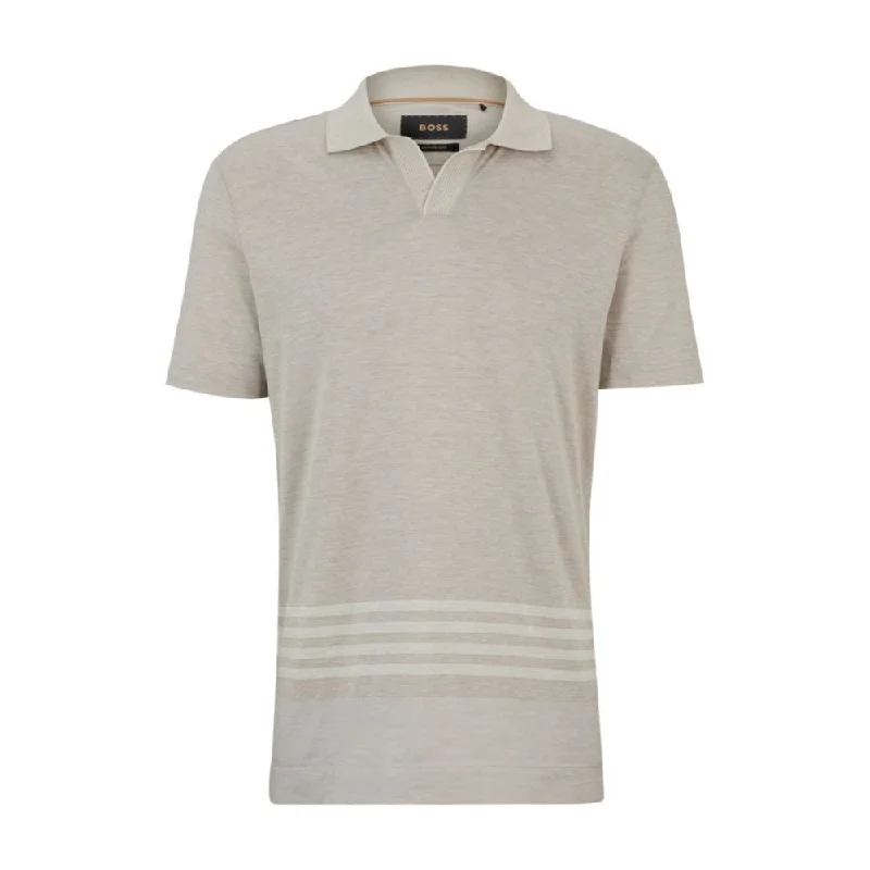 short sleeve t-shirt for women -Cotton-silk polo shirt with striped details