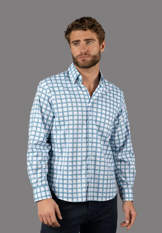 black and white button up shirt -Dark Teal and White Plaid Shirt