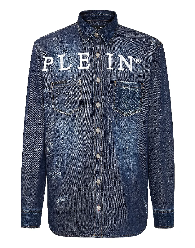 long sleeve button up shirt for winter -Denim Shirt Ls Iconic Plein