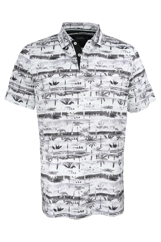 comfortable cotton short sleeve shirt -Bugatchi Palm Tree Print Polo