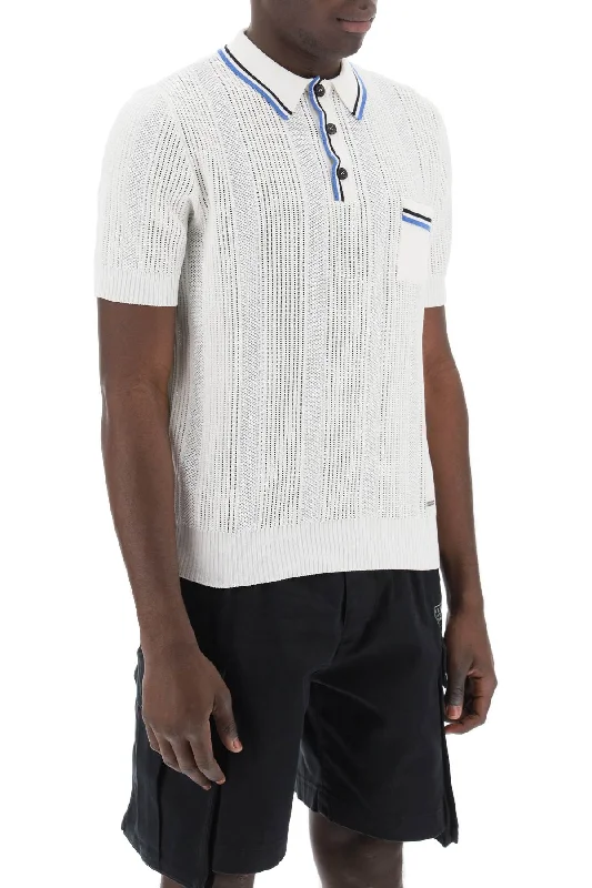 casual graphic short sleeve tee -Dsquared2 Perforated Knit Polo Shirt