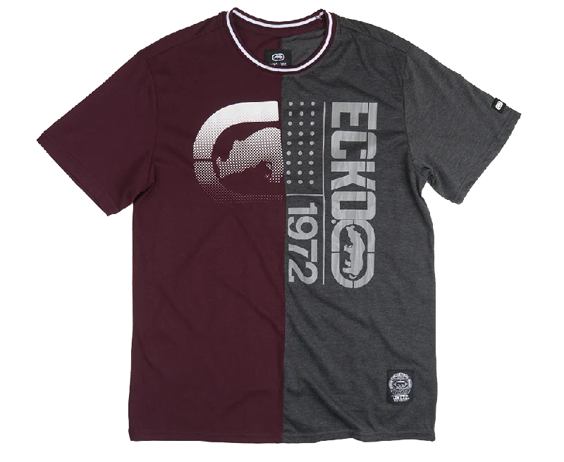 short sleeve shirt for casual outings -ECKO UNLTD LOGO T-SHIRT BURGUNDY/CHARCOAL HTR - E012K1049