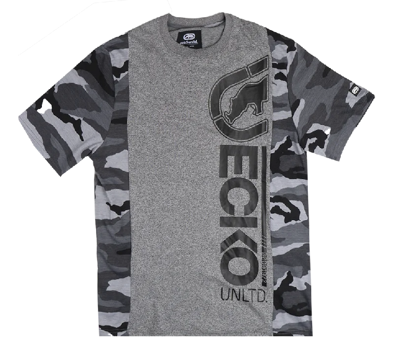 fitted short sleeve t-shirt for gym -ECKO UNLTD LOGO T-SHIRT GREY MARLED - E031K753