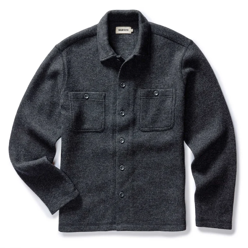 casual short sleeve t-shirt for all seasons -The Evans Overshirt in Charcoal Birdseye Wool