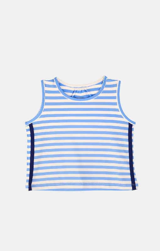 breathable cotton short sleeve t-shirt -Girls Amalia Tank in Blue Sky Stripe