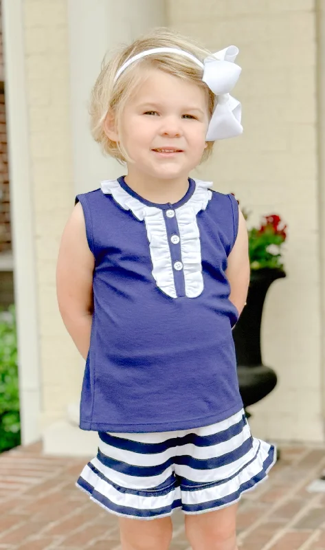 elegant short sleeve shirt for women -Girls Pique Ramona Shirt in Royal Navy & White