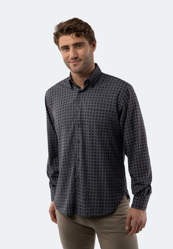 soft cotton shirt with short sleeves -Grey Plaid Shirt