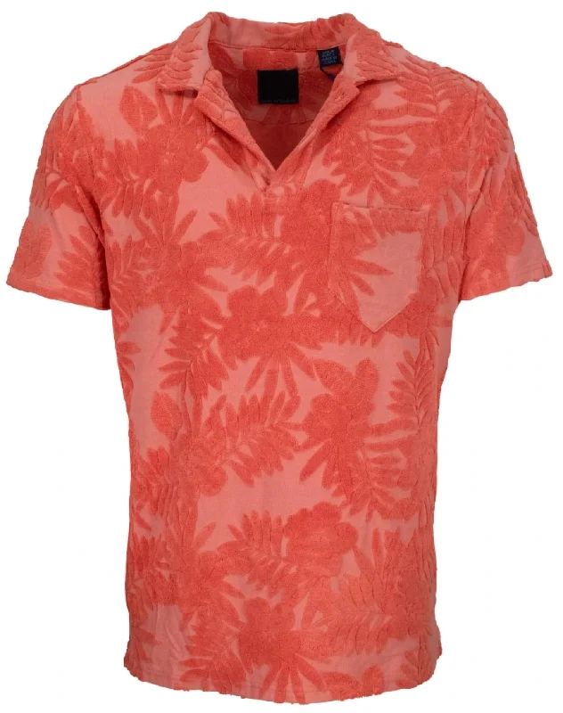 loose fit short sleeve shirt -Johnny Farm Floral Towel Polo In Melon