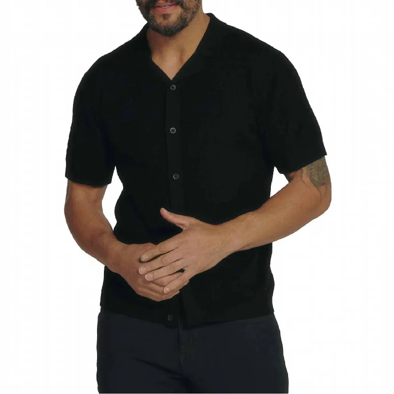 moisture-wicking short sleeve shirt -Jonas Button Down Sweater Polo In Black