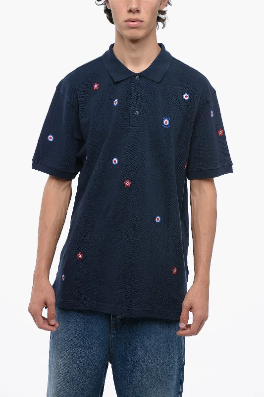 elegant short sleeve blouse -Kenzo Cotton Polo with Embroidered Floral Pattern