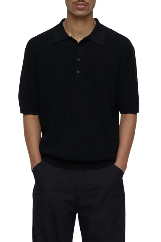 men’s short sleeve casual button-up -Knit Polo In Black