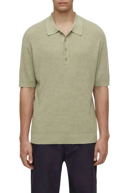 short sleeve t-shirt with floral print -Knit Polo In Sage Green