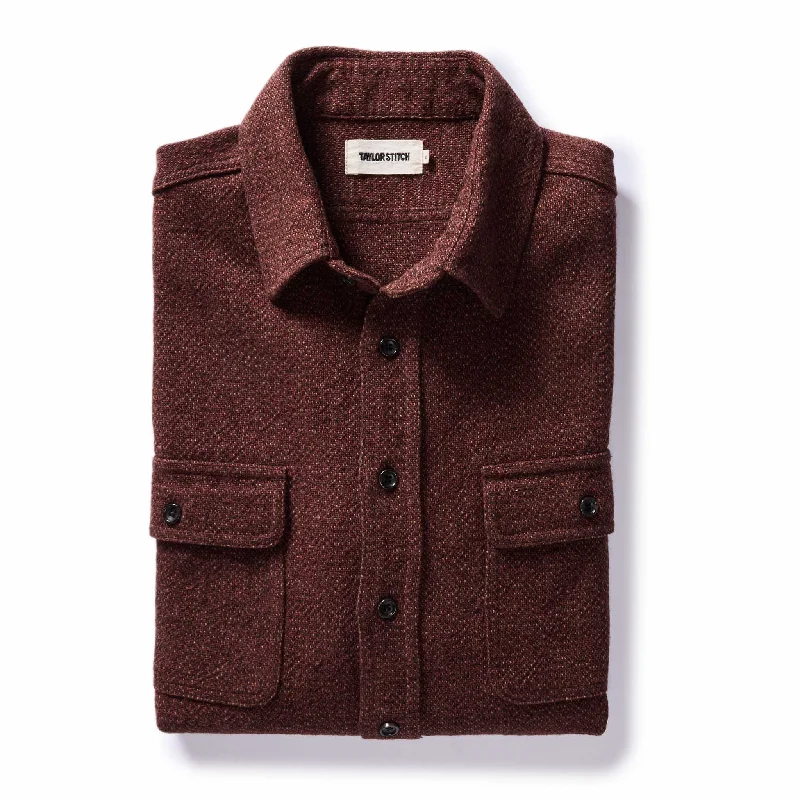 sporty short sleeve shirt for kids -The Ledge Shirt in Burgundy Linen Tweed