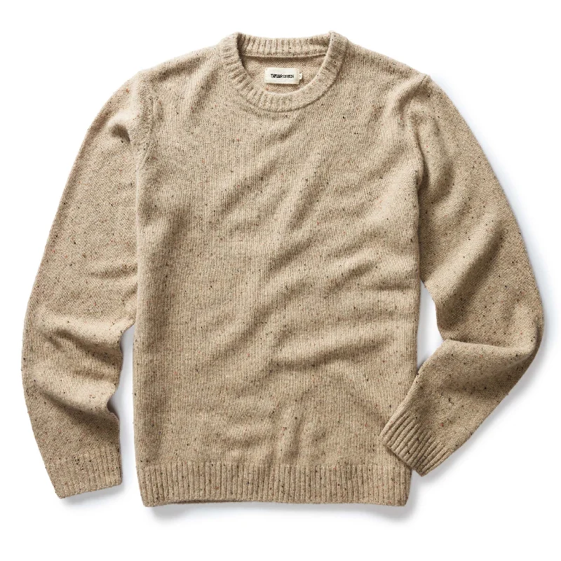 short sleeve t-shirt for relaxed style -The Lodge Sweater in Sand Donegal