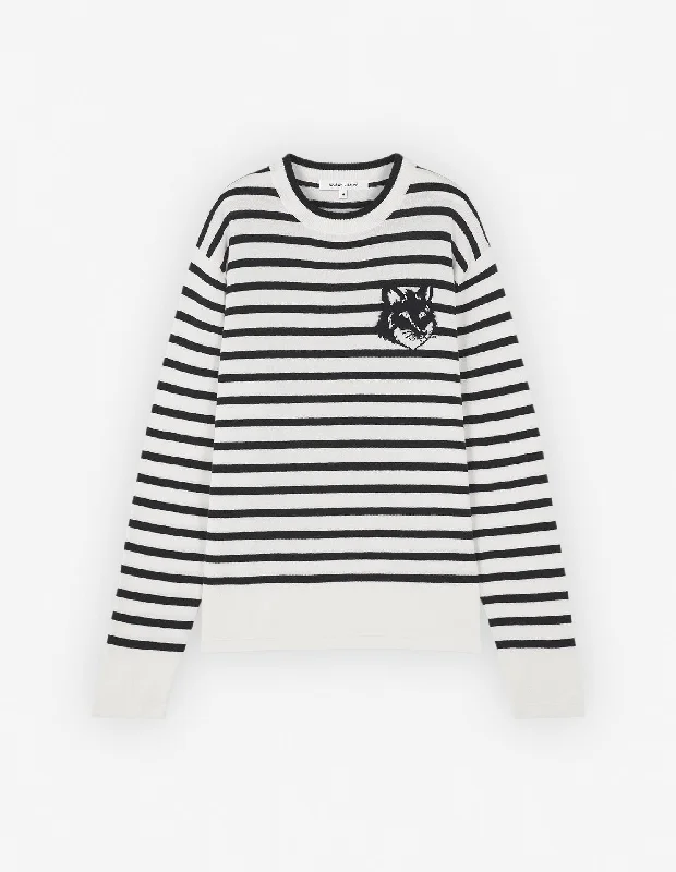 elegant short sleeve top for women -Men's Fox Head Intarsia Comfort Striped Jumper Deep Navy/off-white Stripes