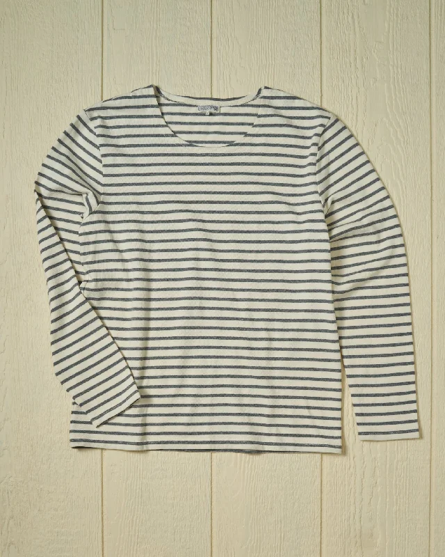 short sleeve tie-dye t-shirt -Men’s Breton Stripe Boatneck Tee in Off White/Heather Grey