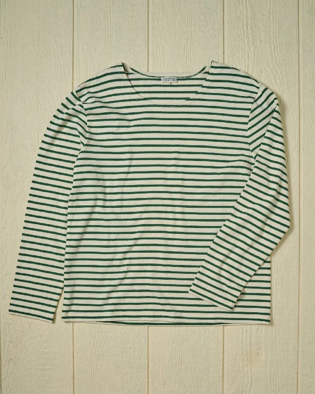 loose short sleeve cotton shirt -Men’s Breton Stripe Boatneck Tee in Off White/Hunter Green