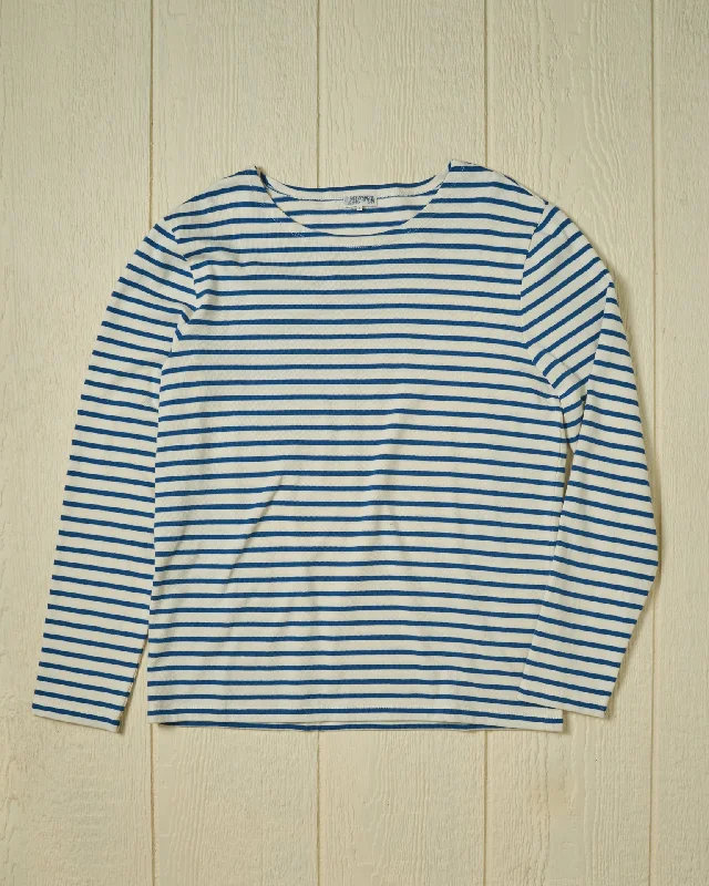 printed short sleeve polo for men -Men’s Breton Stripe Boatneck Tee in Off White/Atlantic blue