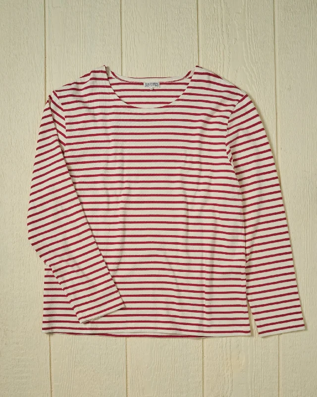 trendy short sleeve blouse for women -Men’s Breton Stripe Boatneck Tee in Off White/Red