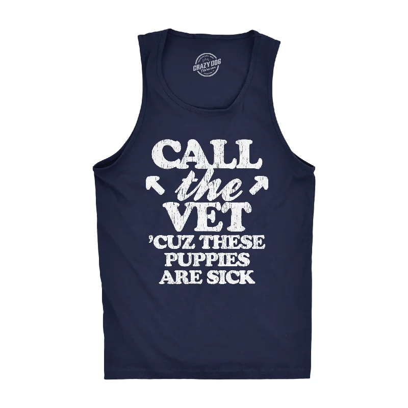 short sleeve t-shirt with fun prints -Mens Fitness Tank Call The Vet Cuz These Puppies Are Sick Tanktop Funny Guns Muscles Shirt