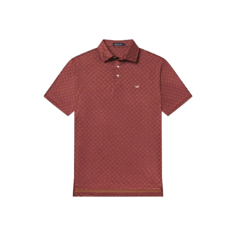 trendy short sleeve graphic t-shirt -Men's Flyline Performance Marsh Morning Polo In Burnt Red/tan