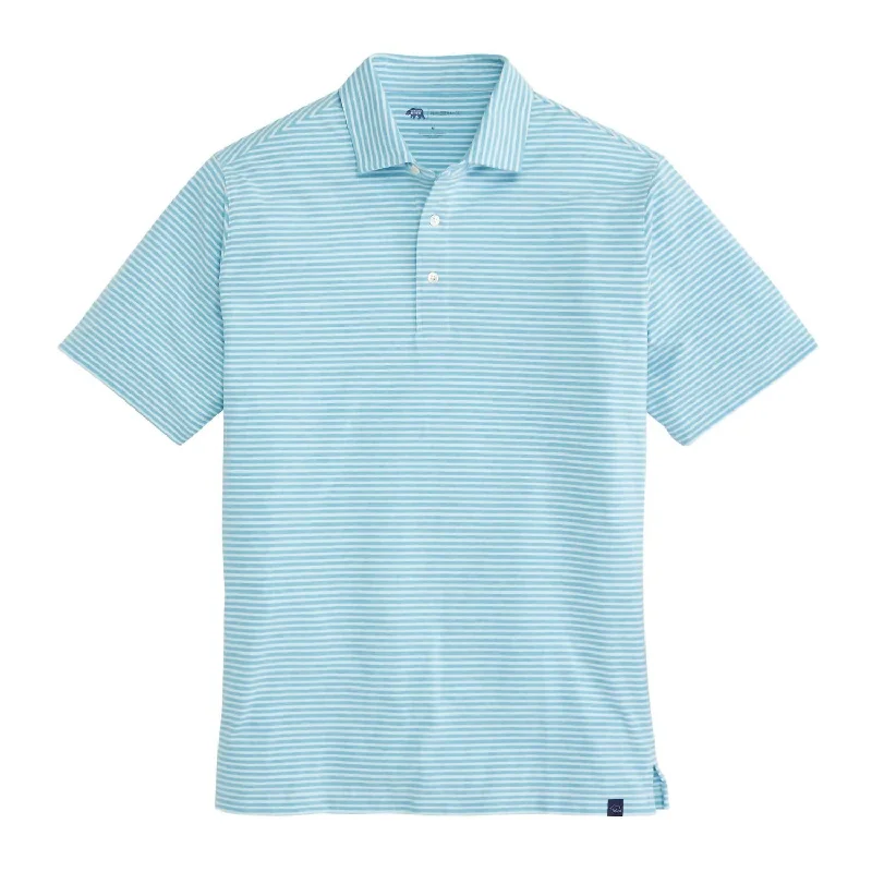 loose fit short sleeve shirt for men -Men's Row Stripe Icon Polo Shirt In Cabana Blue